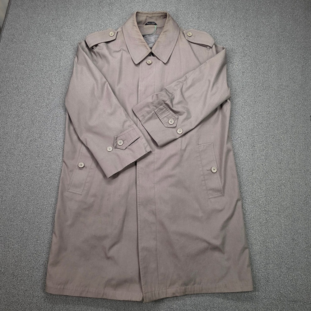 Oleg Cassini‎ Mens 40R All Weather Trench Coat Taupe Tan Button Front Epaulets